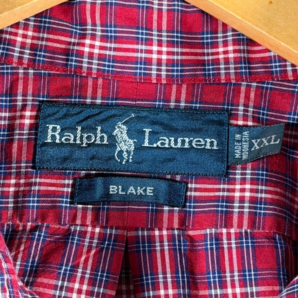 Ralph Lauren Blake Mens XXL Red Blue Plaid Button Down Shirt Long Sleeve Cotton - Picture 6 of 12